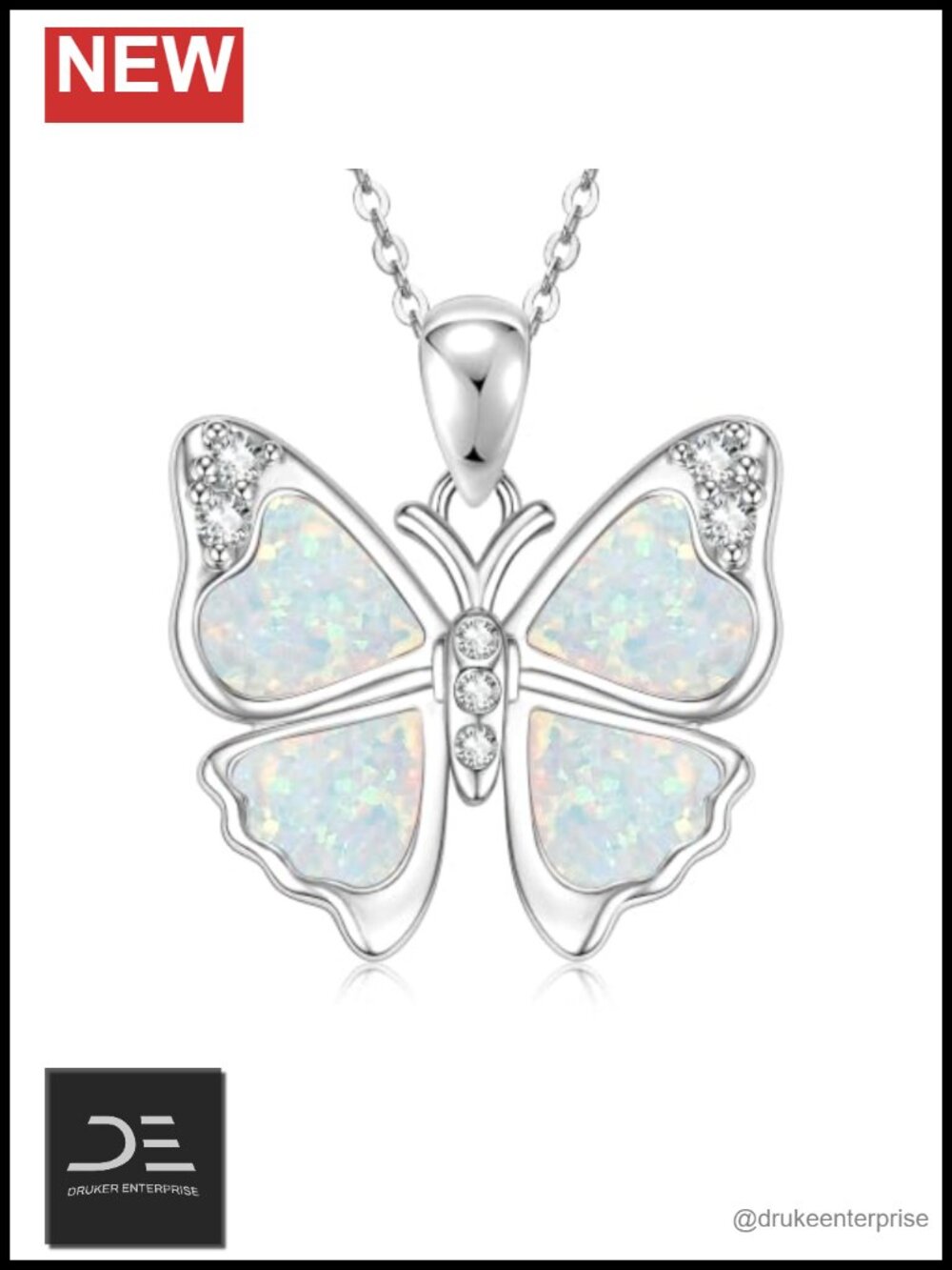 Elegant Women's Opal Pendant Necklace White Gold Plated 18"